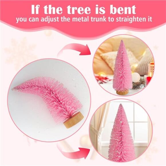 9 Pcs Pink Color Mini Sisal Bottle Brush Trees Small Artificial Christmas Tree - Picture 5 of 8